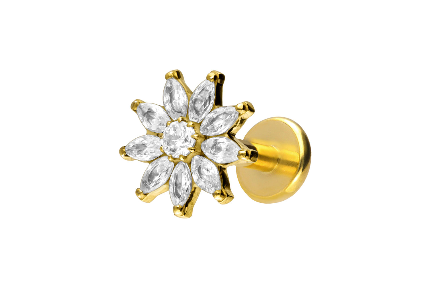 Titan Labret Piercing mit Push Fit KRISTALLBLUME